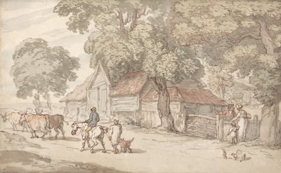 Un camino junto a una granja de Thomas Rowlandson